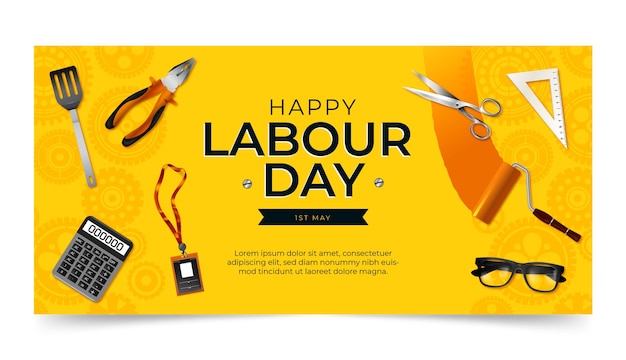 Realistic labour day horizontal banner template