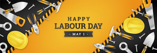 Realistic labour day horizontal banner template