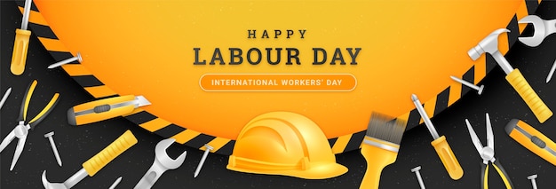 Realistic labour day horizontal banner template