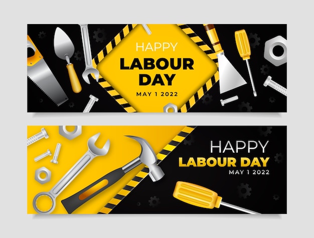 Free vector realistic labour day horizontal banners pack