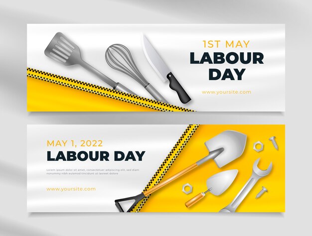 Realistic labour day horizontal banners pack