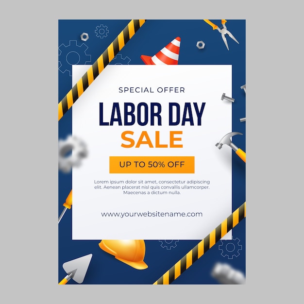 Realistic labour day vertical poster template
