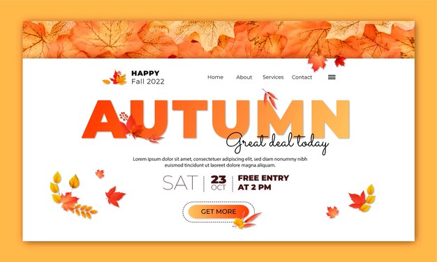 Realistic landing page template for autumn celebration