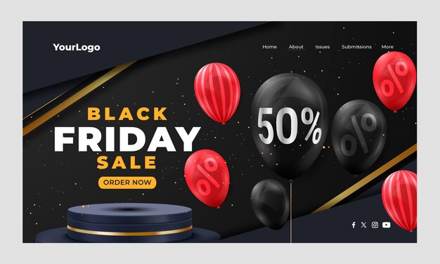 Free vector realistic landing page template for black friday sale