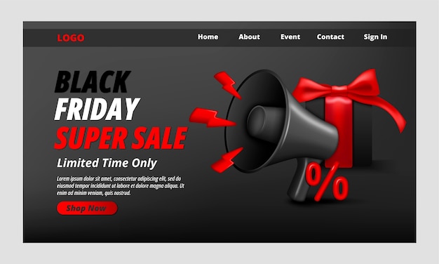 Vettore gratuito modello di pagina di destinazione realistico per le vendite del black friday