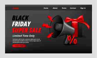 Vettore gratuito modello di pagina di destinazione realistico per le vendite del black friday