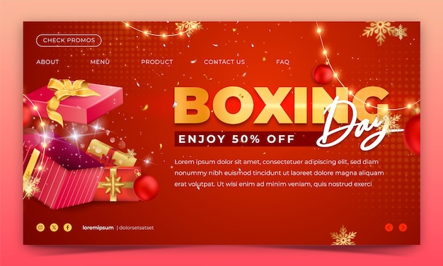 Free vector realistic landing page template for boxing day sales