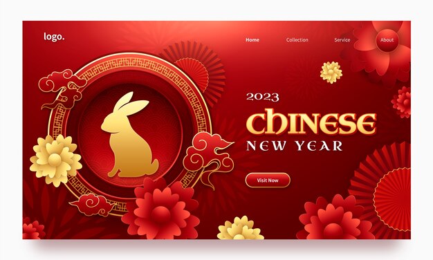 Realistic landing page template for chinese new year celebration