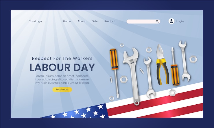 Free Vector realistic landing page template for labour day celebration