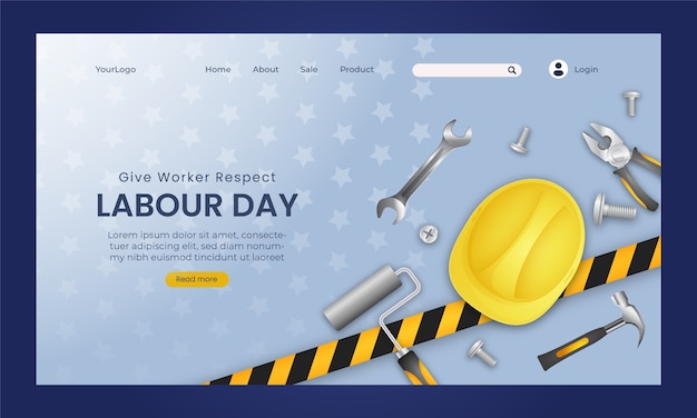 Realistic landing page template for labour day celebration