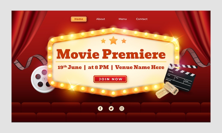 Free Vector realistic landing page template for movie premiere event