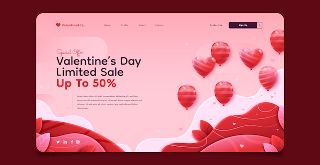 Free vector realistic landing page template for valentines day celebration