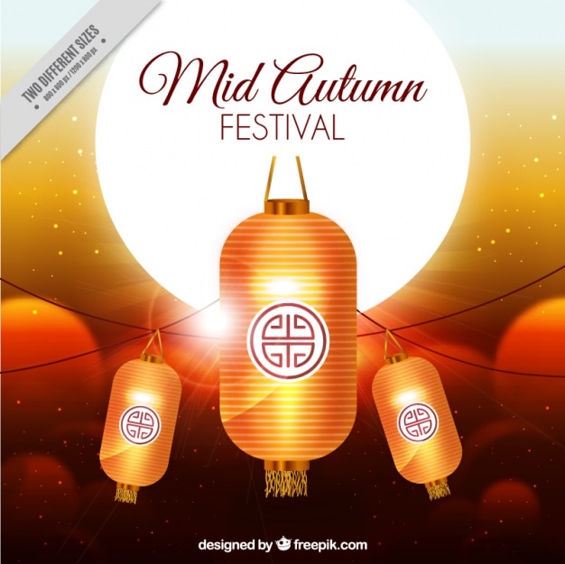 Free vector realistic lanterns with background in orange tones