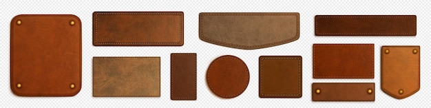 realistic leather label vector badge with stitch