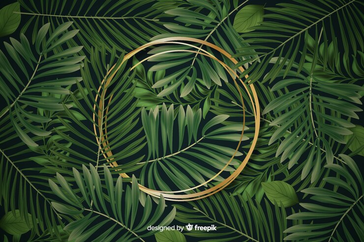 Free Vector realistic leaves with golden frame background