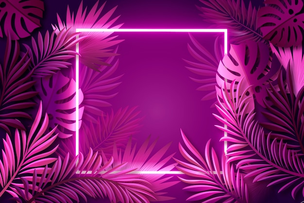 Free vector realistic leaves with neon frame background