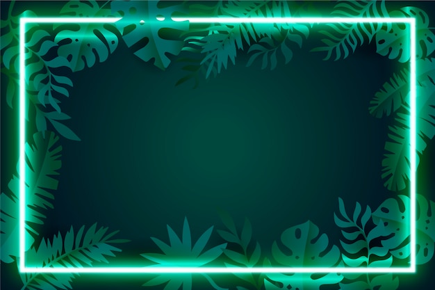 Realistic leaves with neon frame