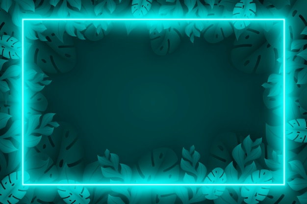 Free vector realistic leaves with neon frame