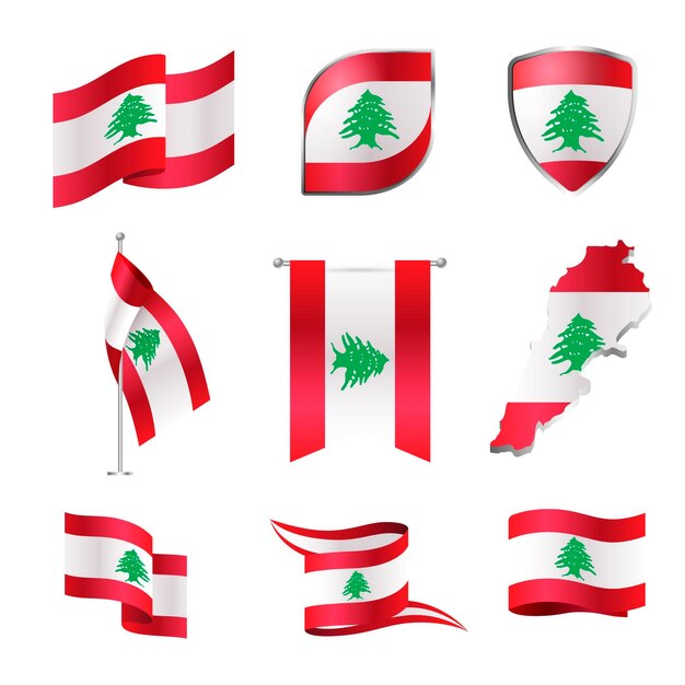 Realistic lebanese flags pack