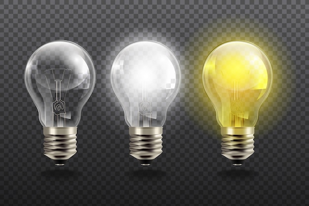 Realistic light bulbs on transparent background