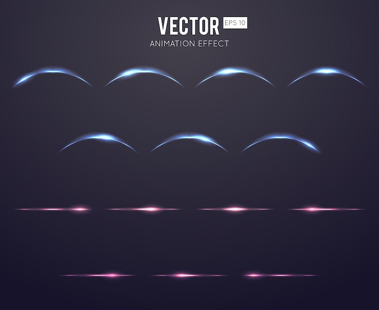 Free Vector realistic light effect lens flare animation frames set for games. . light curve and straight colorful, neon element light