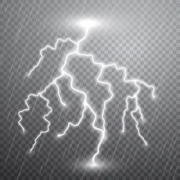 thunder realistic effects storm bright magic lightnings transparency lighting vector