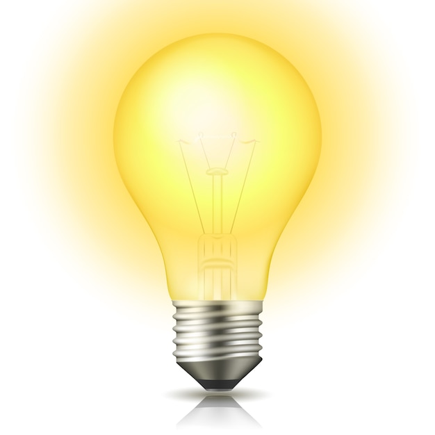 Realistic lit light bulb isolated