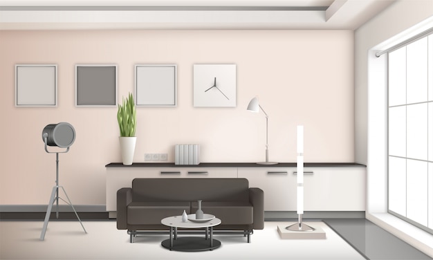 Реалистичный интерьер гостиной с 3D дизайном