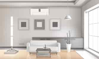 Бесплатное векторное изображение Реалистичные светлые тона интерьера гостиной