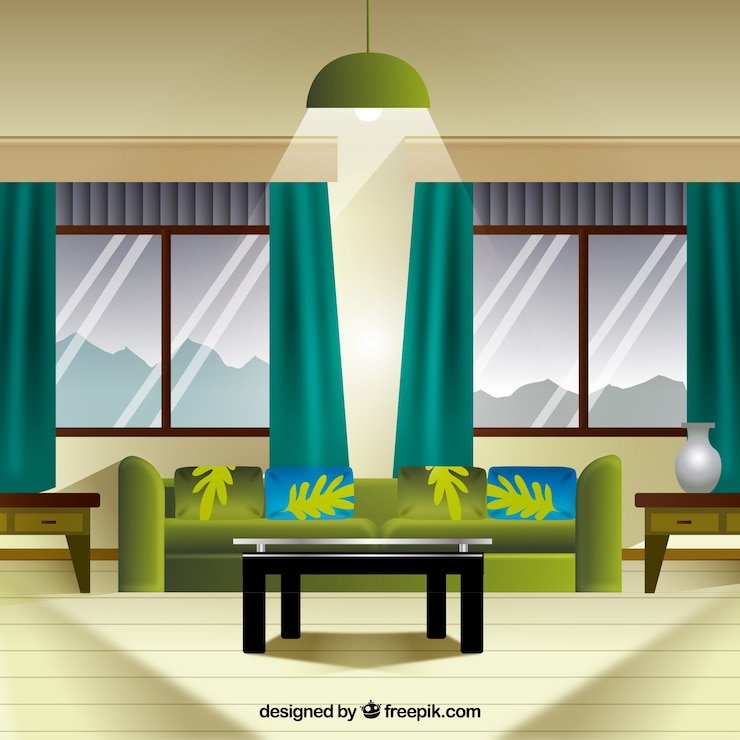 मुफ़्त वेक्टर realistic living room with windows
