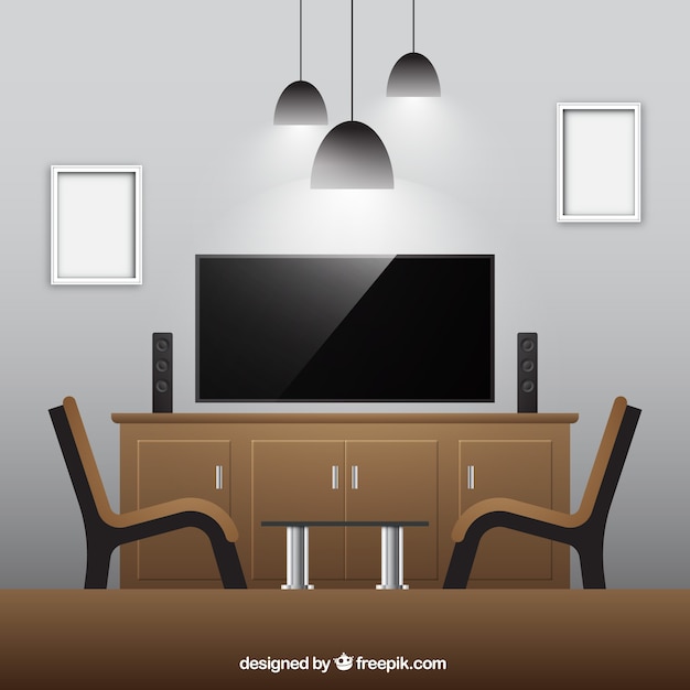 Бесплатное векторное изображение Реалистичная гостиная с деревянной мебелью