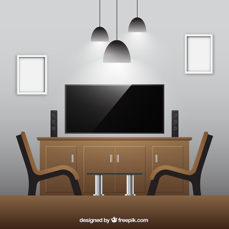 Free Vector realistic living room with wooden furniture