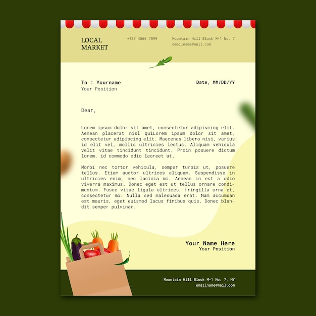 Free vector realistic local market letterhead template