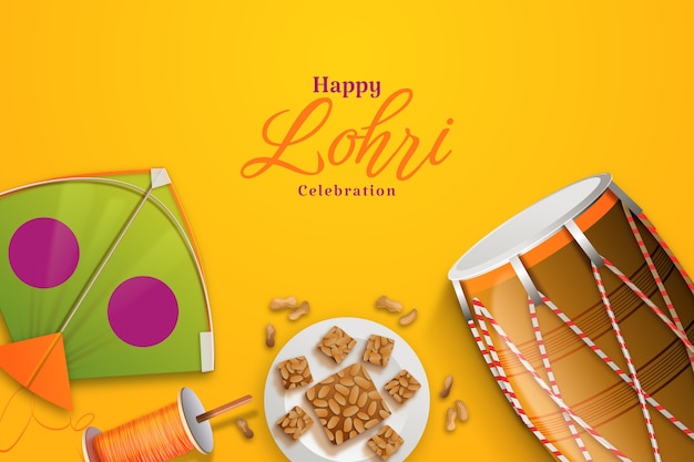 Vettore gratuito sfondo di celebrazione del festival lohri realistico