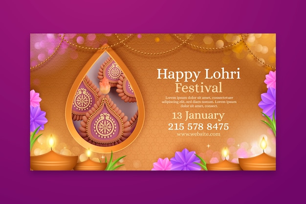 Free vector realistic lohri horizontal banner template