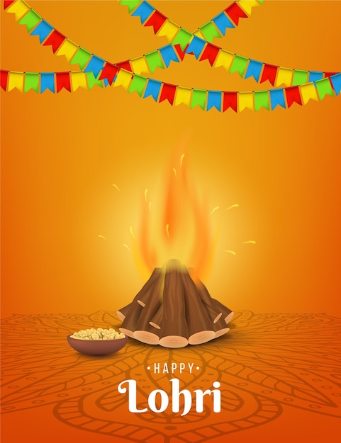 Free vector realistic lohri with bonfire