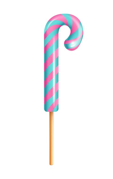 Realistic lollipop composition with image of sweet candy on wooden stick on transparent background vector illustration