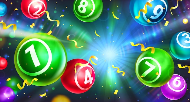 Бесплатное векторное изображение Реалистичные лотерейные падающие разноцветные шары с цифрами