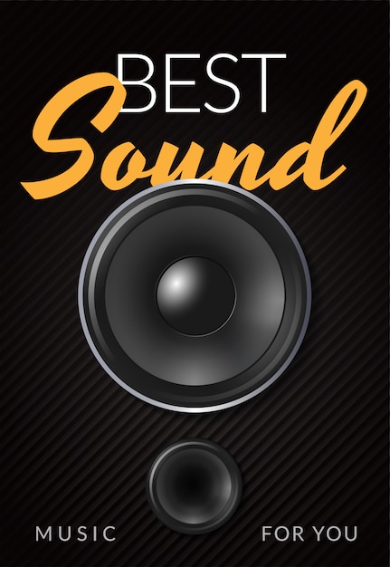 Free vector realistic loud speaker advertising poster with white yellow inscription best sound illustration