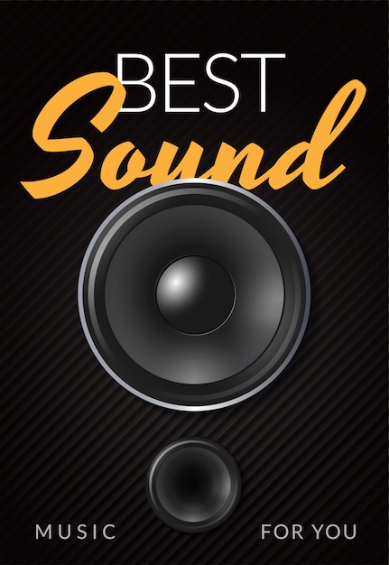 Realistic loud speaker advertising poster with white yellow inscription best sound illustration