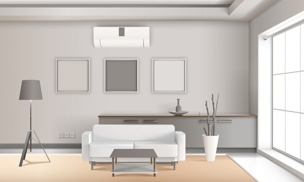 Realistic Lounge Interior In Light Tones