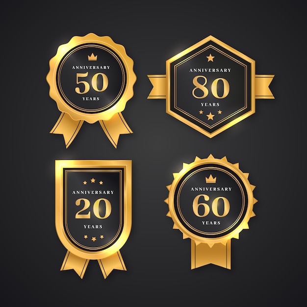 Free vector realistic luxury anniversary labels collection