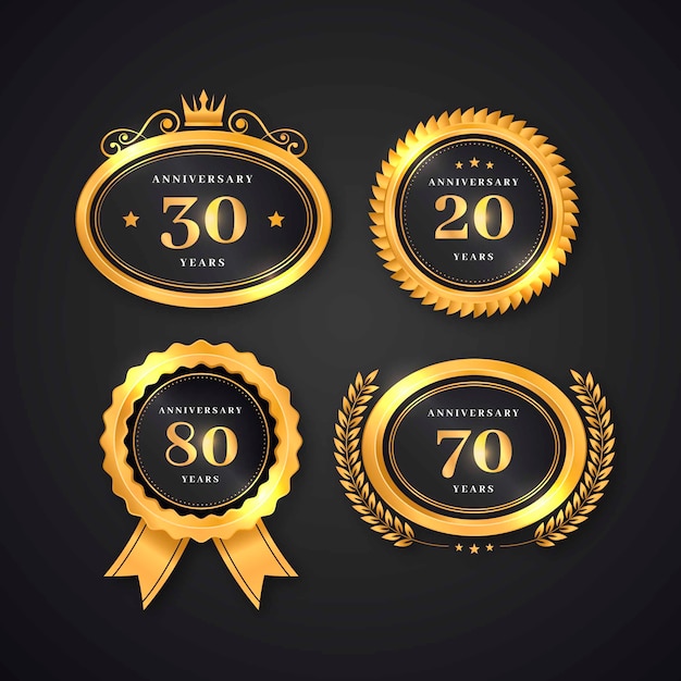 Free vector realistic luxury anniversary labels collection