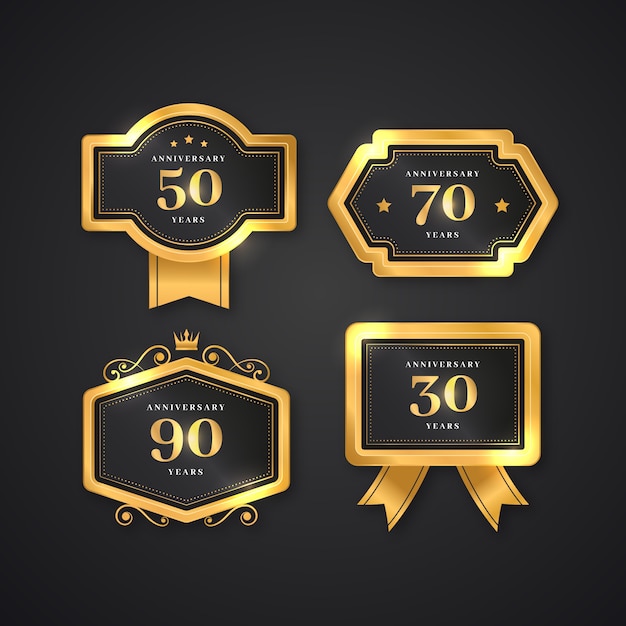 Realistic luxury anniversary labels collection