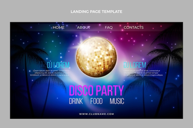 Free vector realistic luxury disco party landing page