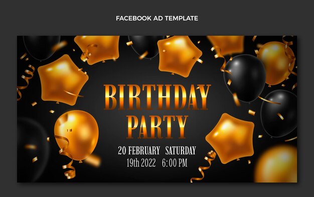 Realistic luxury golden birthday facebook ad