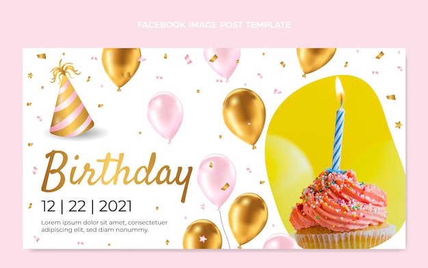 Realistic luxury golden birthday facebook post