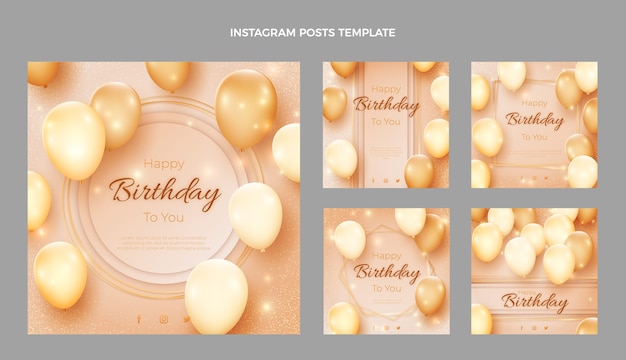 Realistic luxury golden birthday instagram post