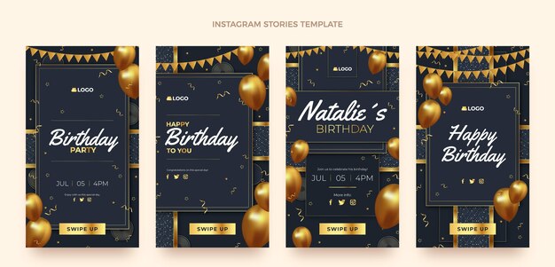 Realistic luxury golden birthday instagram stories