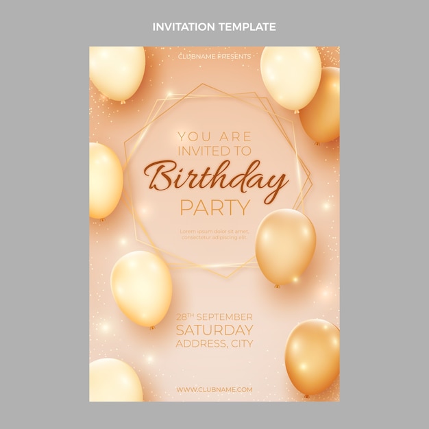 Free vector realistic luxury golden birthday invitation